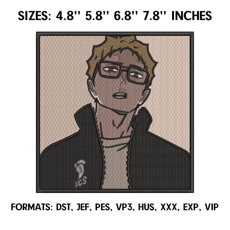 Kei Tsukishima Embroidery design file pes. Haikyuu Anime Machine embroidery pattern, Anime Pes Design Brother.png
