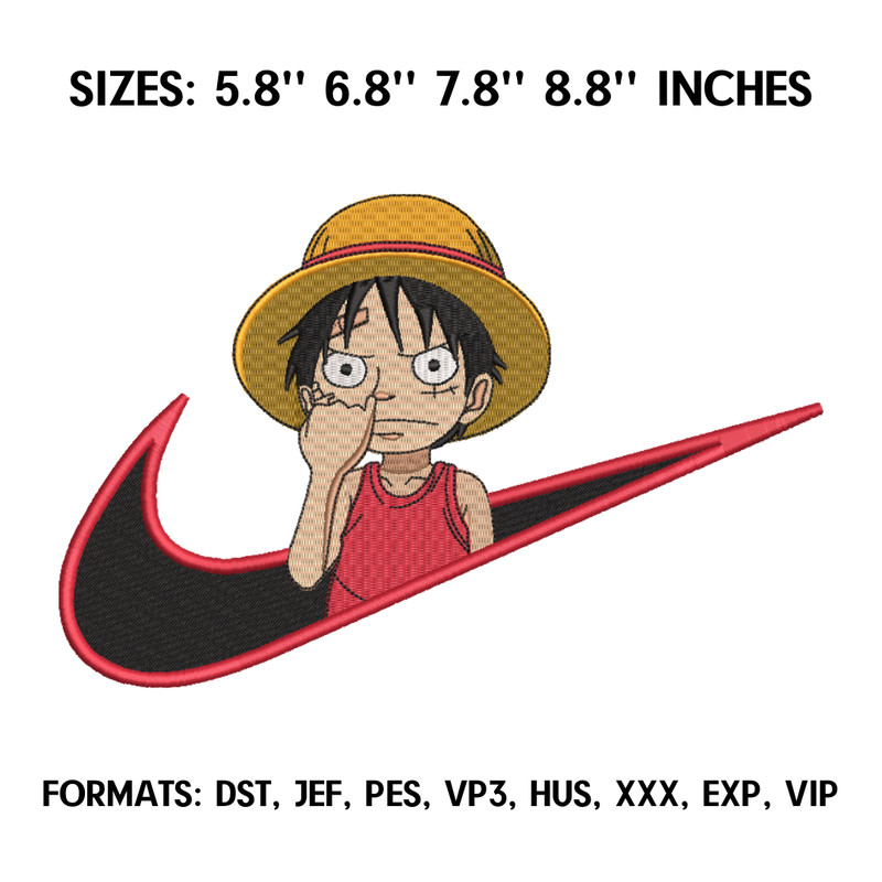 Monkey D Luffy Embroidery Design File, One Piece Anime Embroidery Design, Machine embroidery. Embroidery Anime Pes File 1.png