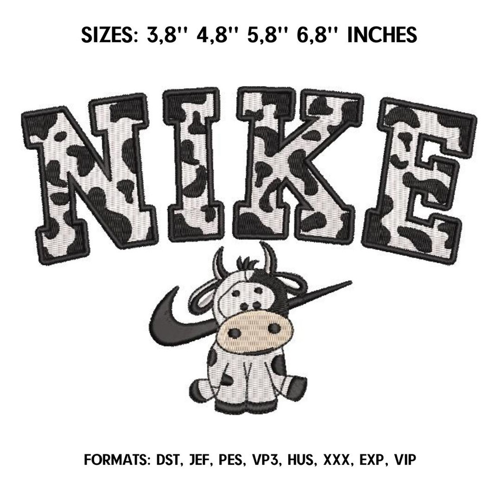 Nike Cow Embroidery design file pes. Machine embroidery design. Machine embroidery pattern, Cow embroidery pes file.jpg
