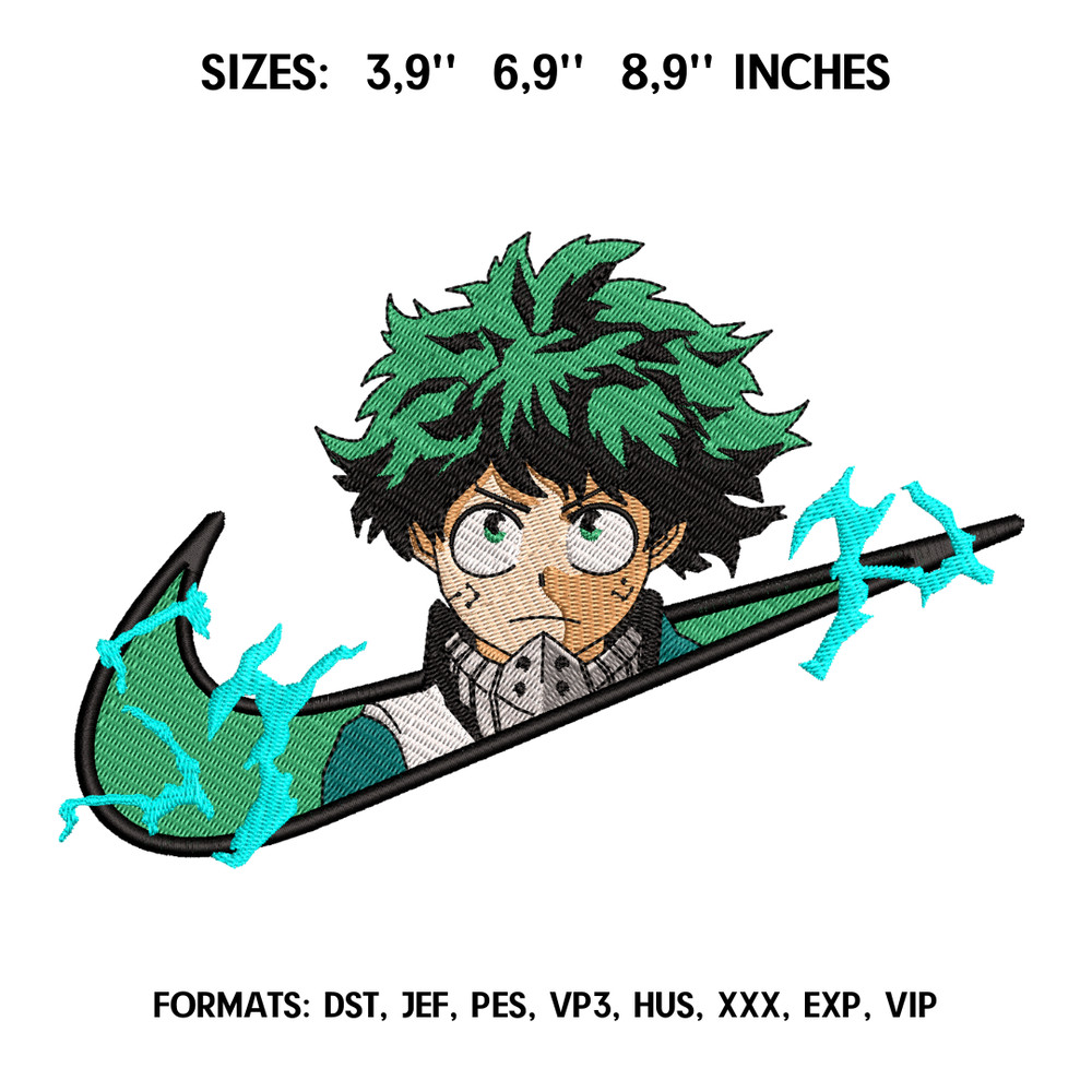 Nike Deku Midoriya Embroidery Design File My Hero Academia Anime Embroidery Design Izuku Machine embroidery pattern..png