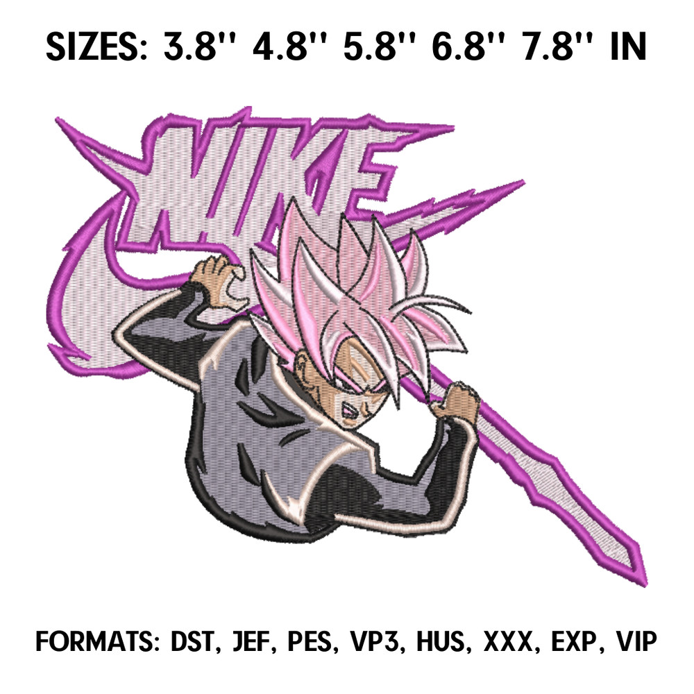 Nike Goku Black Super Saiyan Rose Embroidery Design File, Dragon Ball Anime Embroidery Design, Anime Pes Design Brother.png