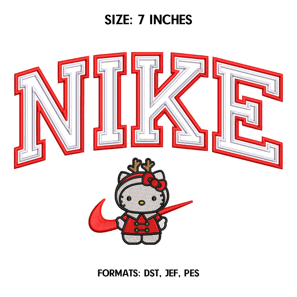 Nike Hello Kitty Embroidery Design File, Hello Kitty Merry Christmas Embroidery Design, Machine embroidery pattern..png