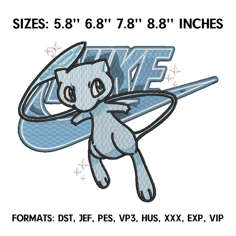 Nike Mew Embroidery Design File, Pokemon Anime Embroidery Design, Nike and Mew Anime Pes Design Brother.png
