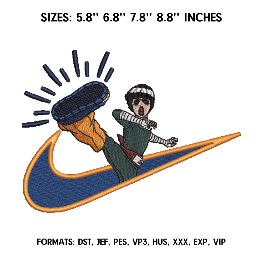 Nike Rock Lee Embroidery design file pes. Anime Naruto embroidery design. Machine embroidery pattern, Anime Pes Design.png