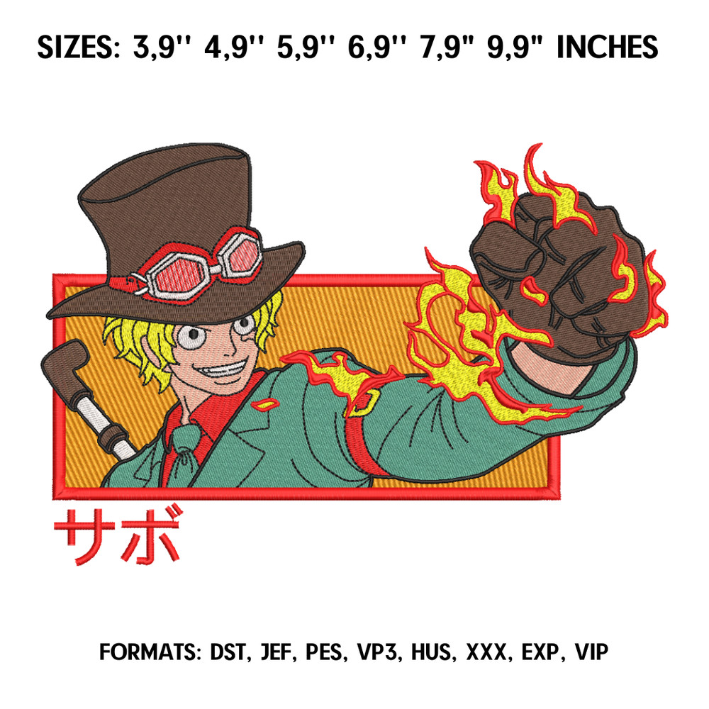 One Piece Sabo Embroidery Design File, One Piece Anime Embroidery Design, Nike Machine embroidery file. Anime Design Pes.png