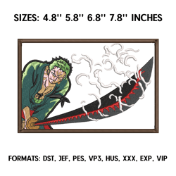 one piece zoro embroidery design file, one piece anime embroidery design, machine embroidery file. zoro roronoa design 2