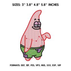 patrick embroidery design file, spongebob embroidery design, machine embroidery pattern.