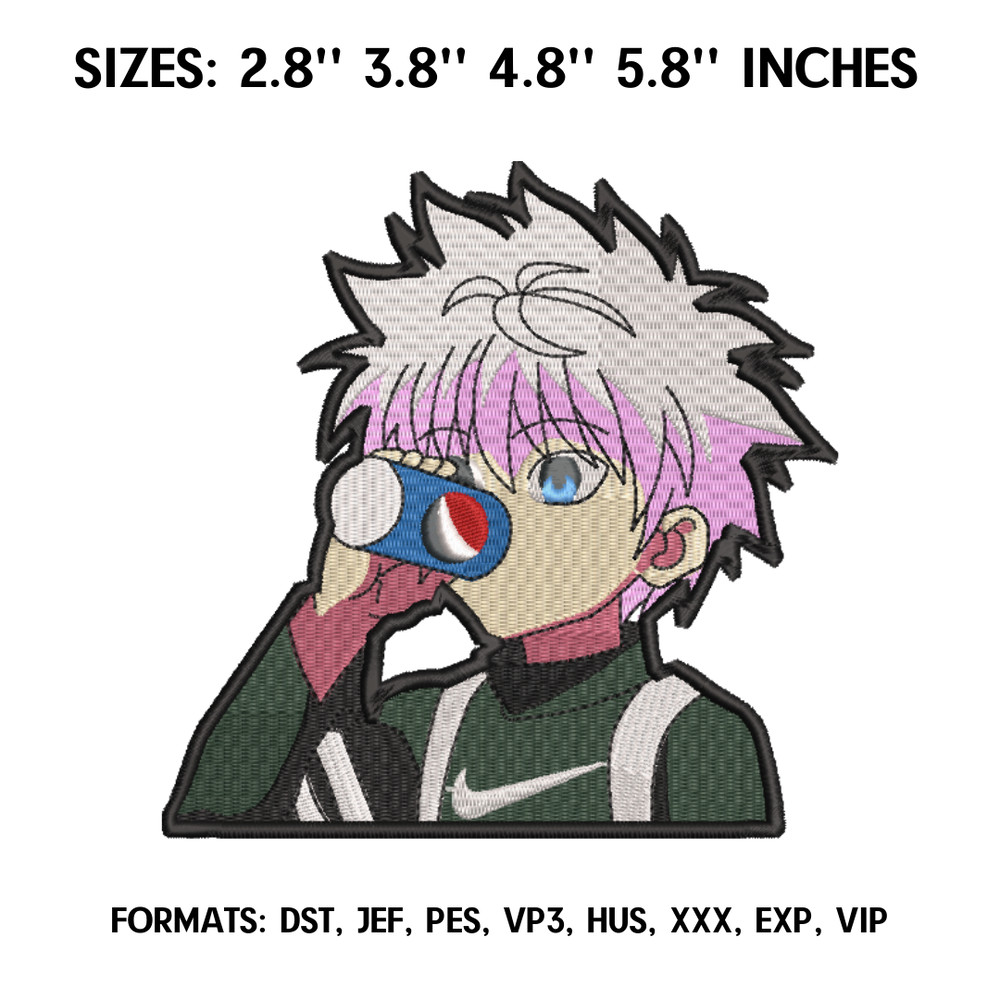 Pepsi Killua Embroidery Design File, Hunter x Hunter Anime Embroidery Design, Machine Design Pes Dst, Anime Pes Brother.png