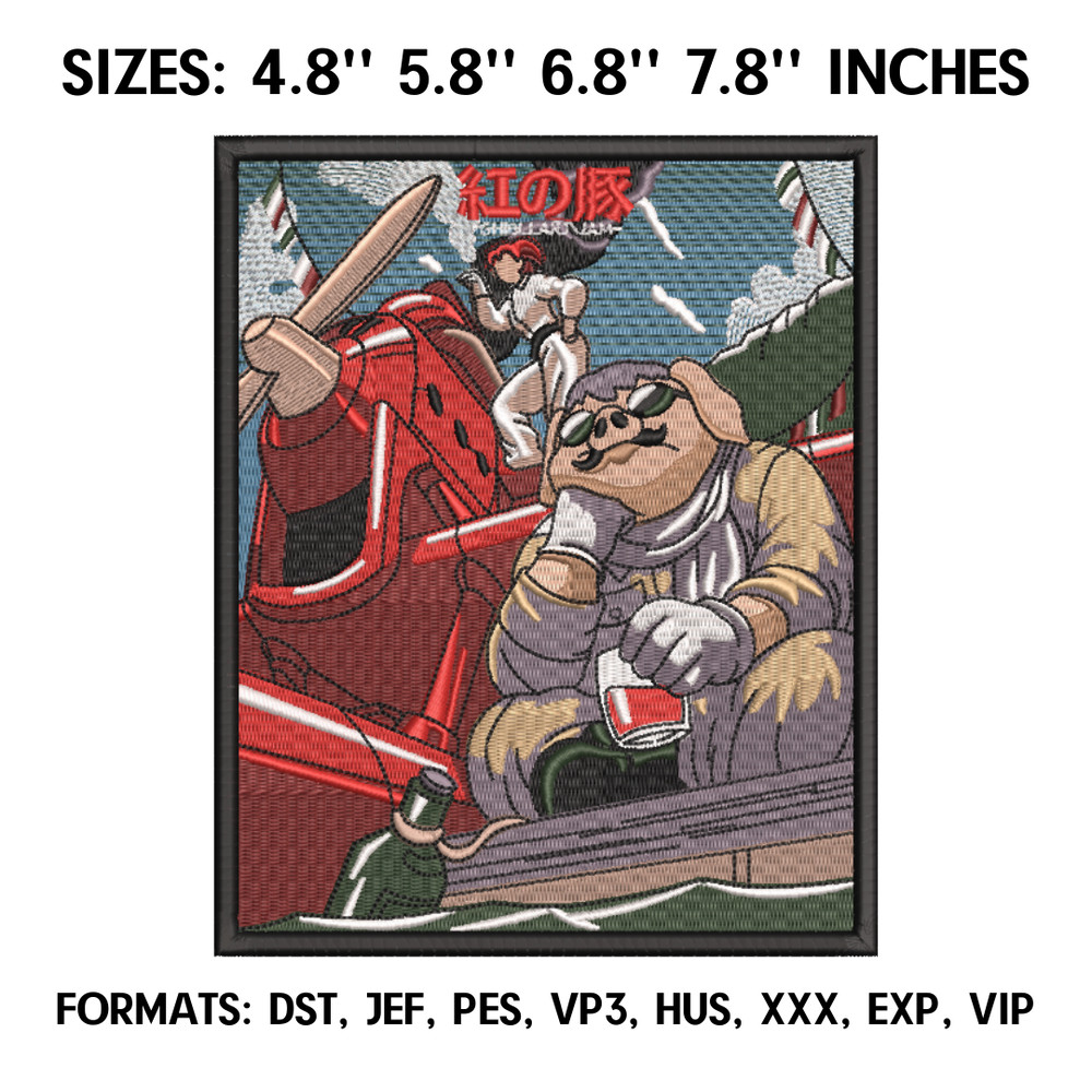 Porco Rosso Embroidery Design File, Studio Ghibli Anime Embroidery Design, Anime Pes Design Brother.png