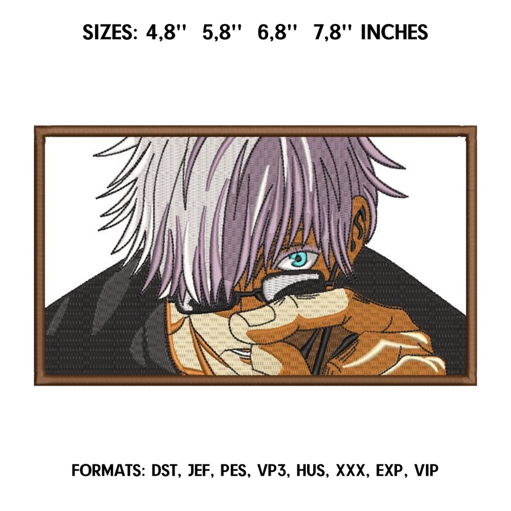 Satoru Gojo Embroidery Design File Pes, Anime file Jujutsu Kaisen, Embroidery Pattern. Naruto art 4,85,86,87,8 inch.png