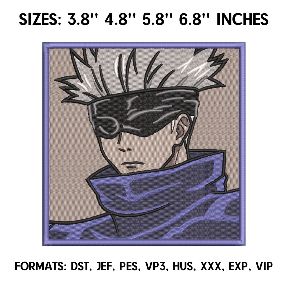Satoru Gojo Embroidery Design File, Jujutsu Kaisen Anime Embroidery Design, Machine Design Pes Dst. Satoru Gojo Design.png