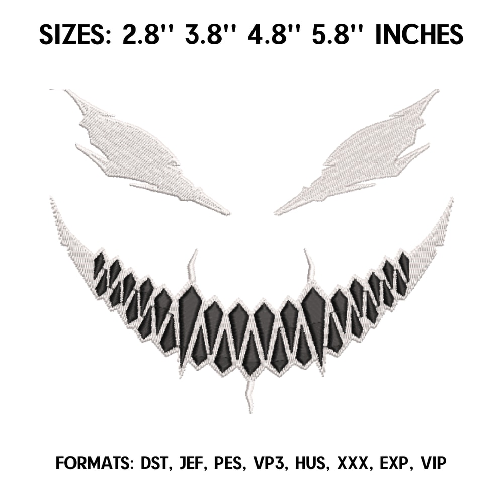 Scary Face Embroidery Design File, Machine Embroidery design, Anime Pes Design Brother, Instant Download.png