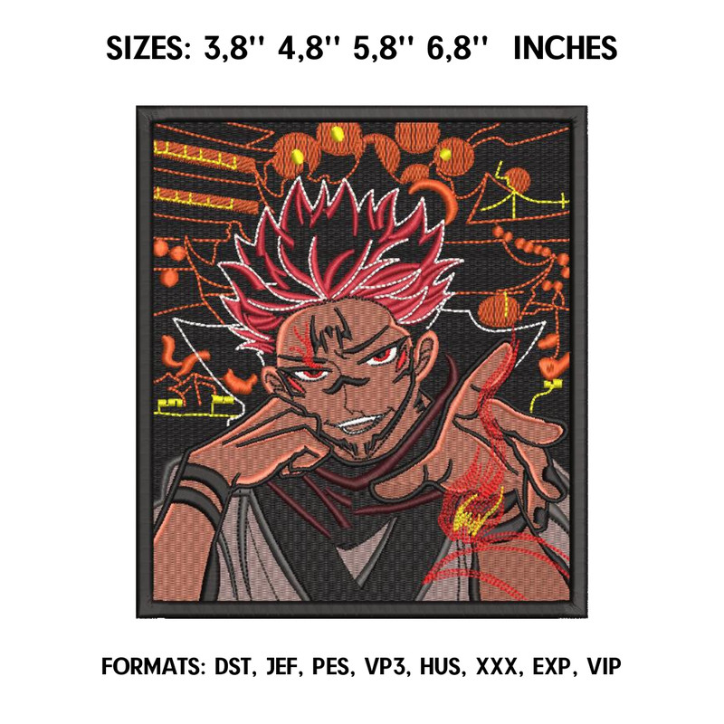 Sukuna - Itadori Embroidery design file pes. Anime embroidery pattern. 4.8 5,8 6,8 7,8in. Jujutsu Kaisen pes design.png
