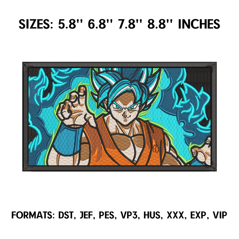 Super Saiyan Blue Goku Embroidery Design File, Dragon Ball Anime Embroidery Design, Anime Pes Design Brother 1.png
