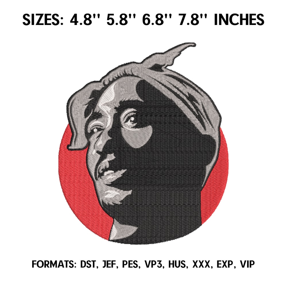 Tupac Amaru Shakur Embroidery design file pes. 2Pac embroidery design. Machine enmbroidery design, Anime Pes Designac.png