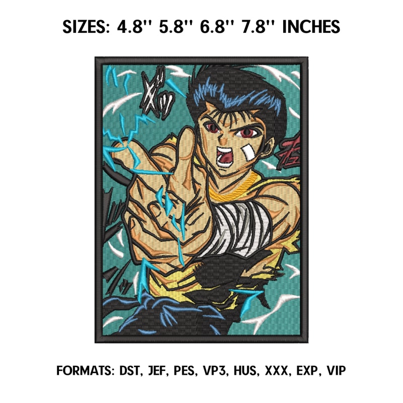 Yusuke Urameshi Embroidery Design File, Yuyu Hakusho Anime Embroidery Design, Machine Design Pes, Yuyu Hakusho design.png