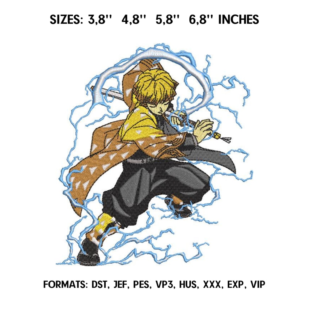 Zenitsu Agatsuma Embroidery Design File Kimetsu no yaiba Anime Embroidery Design Demon Slayer anime embroidery design.png