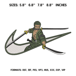 zoro embroidery design file one piece anime embroidery design machine design pes dst. nike roronoa zoro embroidery 2