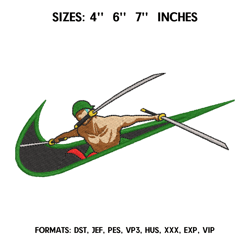 zoro embroidery design file one piece anime embroidery design machine design pes dst. nike roronoa zoro embroidery