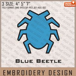 blue beetle embroidery files, dc comics, movie inspired embroidery design, machine embroidery design