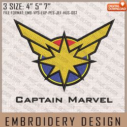 captain marvel embroidery files, marvel comics, movie inspired embroidery design, machine embroidery design