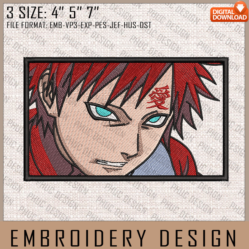 Gaara Embroidery Files, Naruto, Anime Inspired Embroidery Design, Machine Embroidery Design 5.jpg