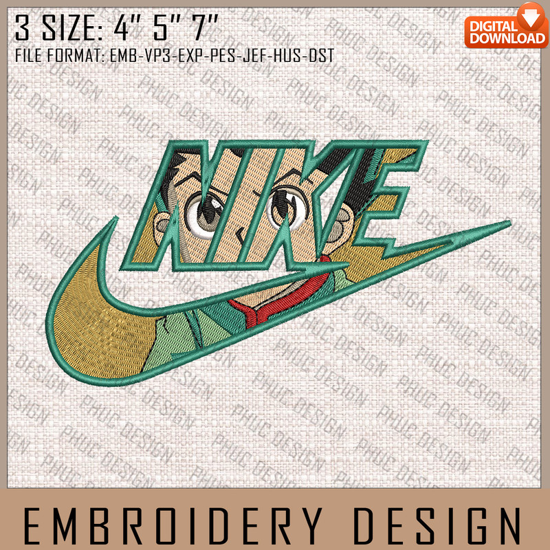 Gon Nike Embroidery Files, Nike Embroidery, Hunter x Hunter, Anime Inspired Embroidery Design, Machine Embroidery Design.jpg