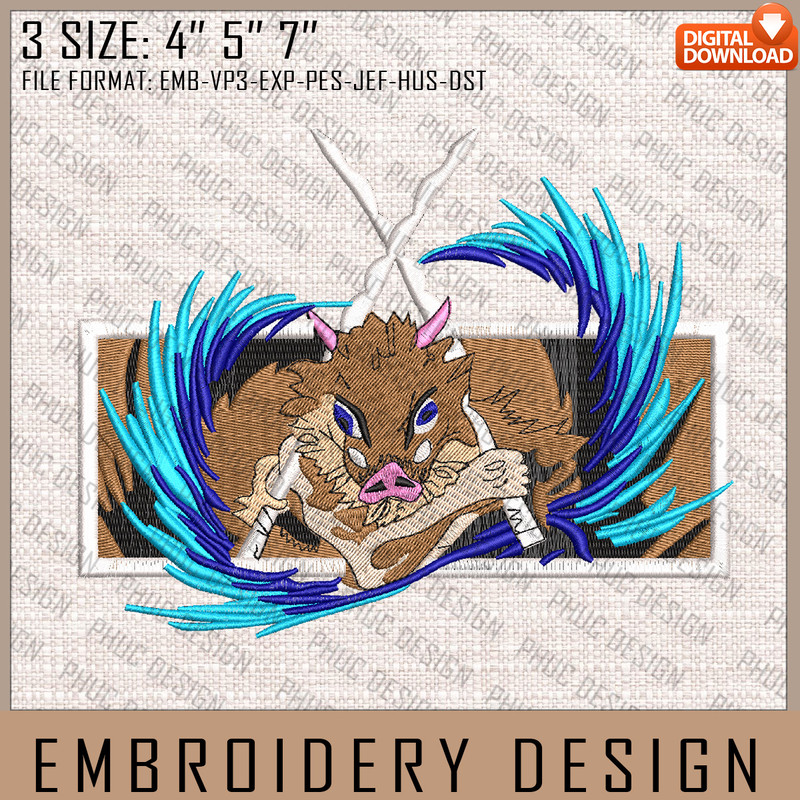 Inosuke Embroidery Files, Nike Embroidery, Demon Slayer, Anime Inspired Embroidery Design, Machine Embroidery Desig 1.jpg