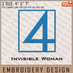 invisible woman embroidery files, marvel comics, movie inspired embroidery design, machine embroidery design