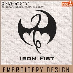 iron fist embroidery files, marvel comics, movie inspired embroidery design, machine embroidery design