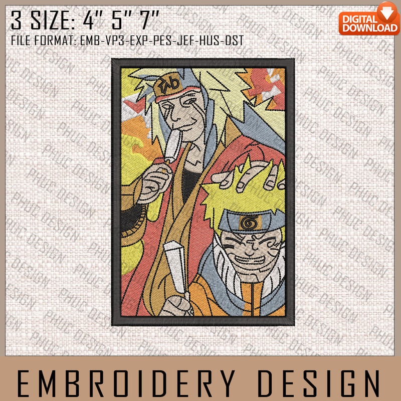Jiraiya And Naruto Embroidery Files, Naruto, Anime Inspired Embroidery Design, Machine Embroidery Design.jpg