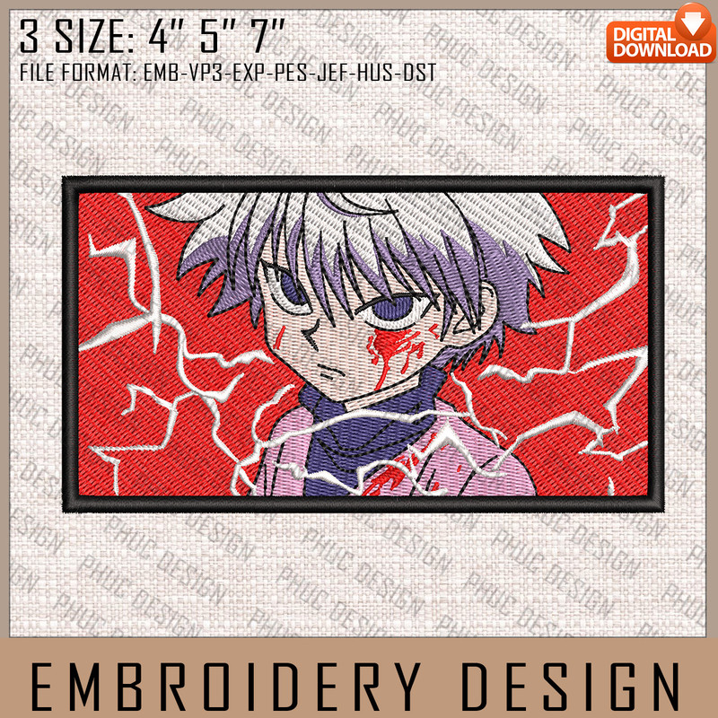 Killua Embroidery Files, Hunter x Hunter, Anime Inspired Embroidery Design, Machine Embroidery Design 3.jpg