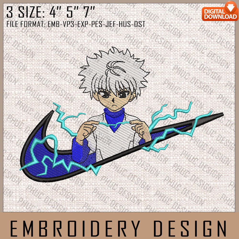 Killua Nike Embroidery Files, Nike Embroidery, Hunter x Hunter, Anime Inspired Embroidery Design 4.jpg