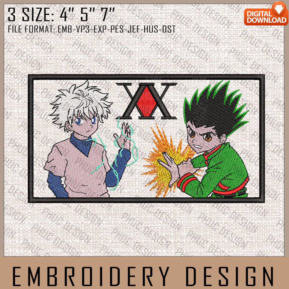 Killua X Gon Embroidery Files, Hunter x Hunter, Anime Inspired Embroidery Design, Machine Embroidery Design.jpg