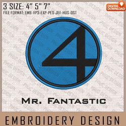 mr. fantastic embroidery files, marvel comics, movie inspired embroidery design, machine embroidery design