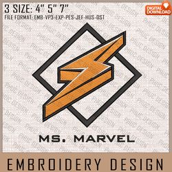 ms. marvel embroidery files, marvel comics, movie inspired embroidery design, machine embroidery design