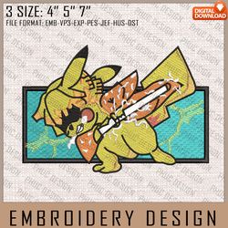 pikachu cosplay zenitsu embroidery files, demon slayer x pokemon, anime inspired embroidery design