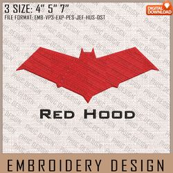 red hood embroidery files, dc comics, movie inspired embroidery design, machine embroidery design