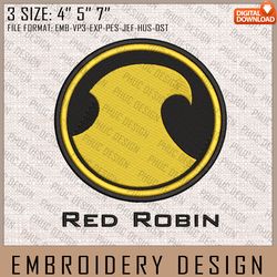 red robin embroidery files, dc comics, movie inspired embroidery design, machine embroidery design