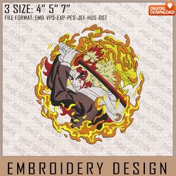rengoku embroidery files, demon slayer, anime inspired embroidery design, machine embroidery design 3