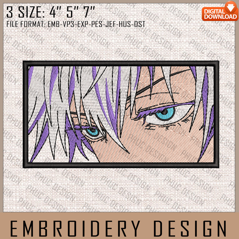 Satoru Gojo Embroidery Files, Jujutsu Kaisen, Anime Inspired Embroidery Design, Machine Embroidery Design 2.jpg