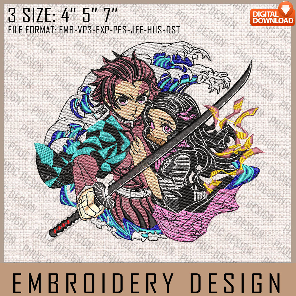 Tanjiro And Nezuko  Embroidery Files, Demon Slayer, Anime Inspired Embroidery Design, Machine Embroidery Design.jpg