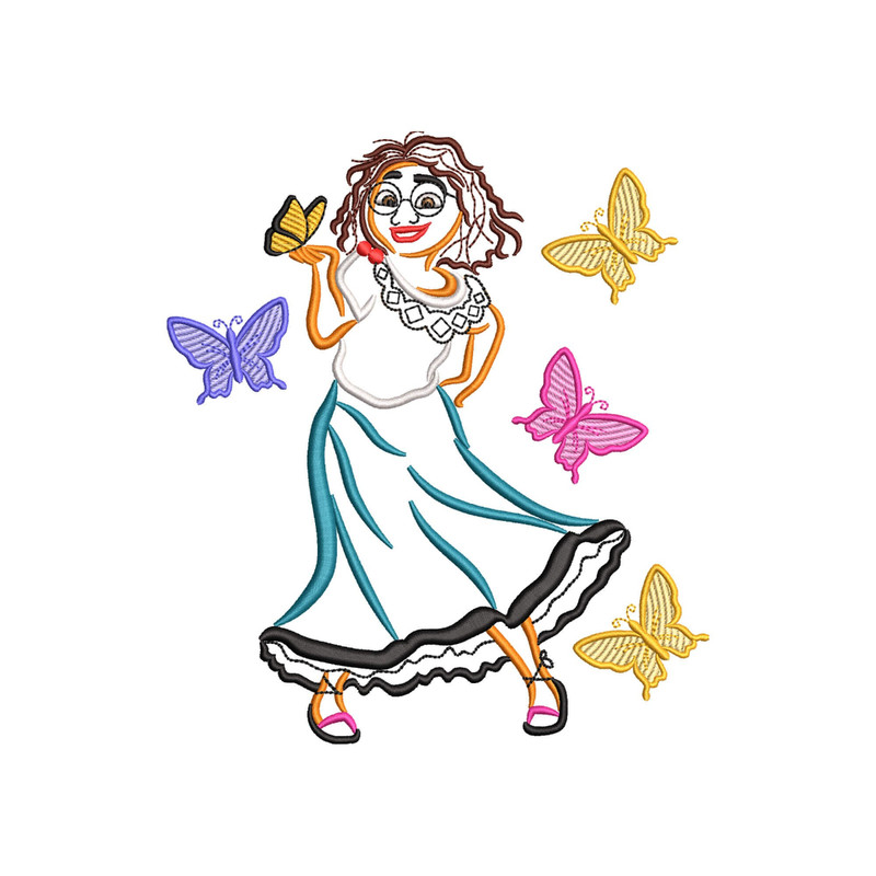 Floral Princess Embroidery Design, Charm Madrigal Embroidery Design, Madrigal Princess with Butterfly Machine Sketch Embroidery Designs.jpg