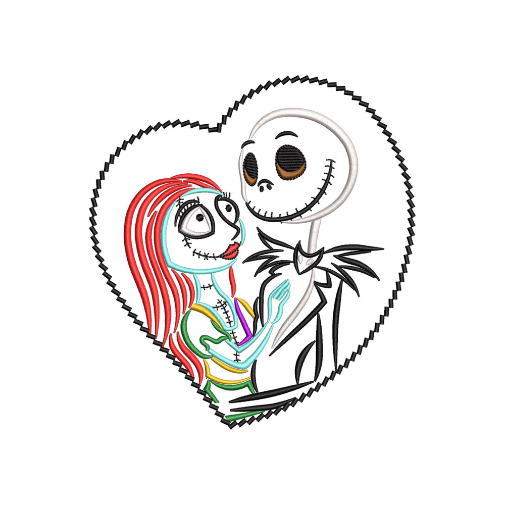 Halloween Embroidery, Skeletons Heart Couple Embroidery Designs, Nightmare Couple Machine Embroidery File - 3 Sizes - Instant Downloads.jpg