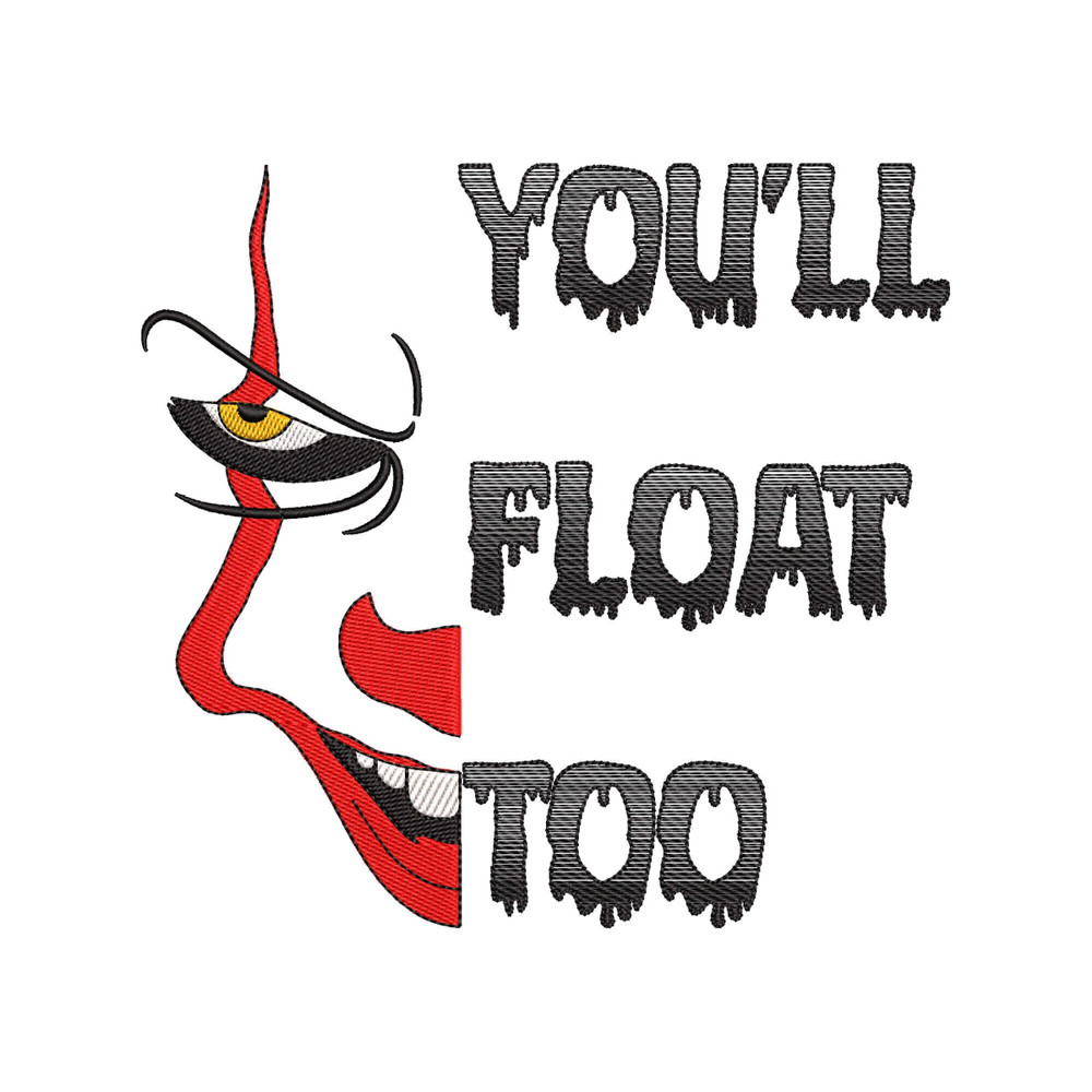 Halloween Horror Face Embroidery Designs, You'll Float Too Scary Clown Horror Killers Villains Digital Machine Embroidery Files - 5 Sizes.jpg
