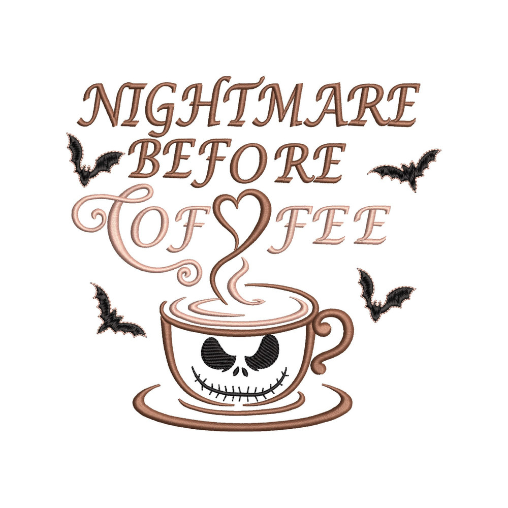 Nightmare Before Coffee Embroidery Designs, Ghost Coffee Embroidery Designs, Halloween Skeleton Drinking Coffee Machine Embroidery Files.jpg