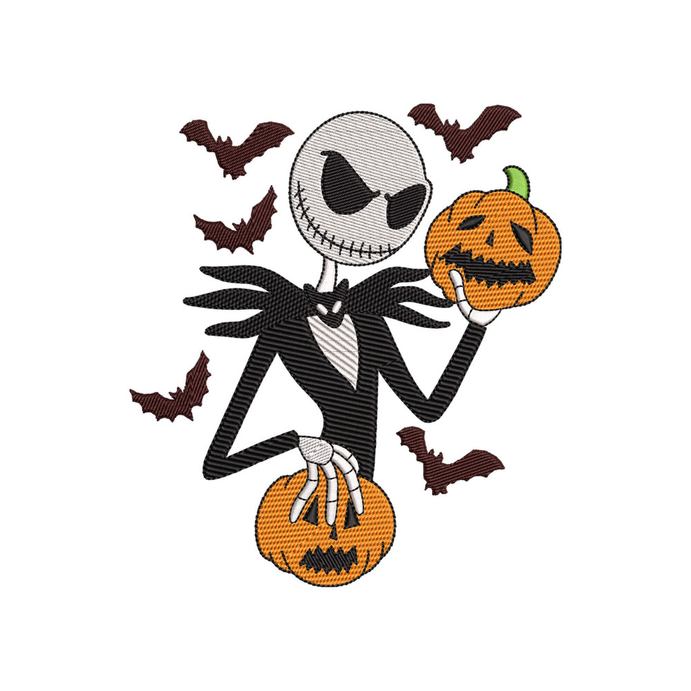 Pumpkin King of Halloween Embroidery Design, Nightmare Skull Skeleton Digitizing Machine Embroidery Files - 3 Sizes - Instant Downloads.jpg