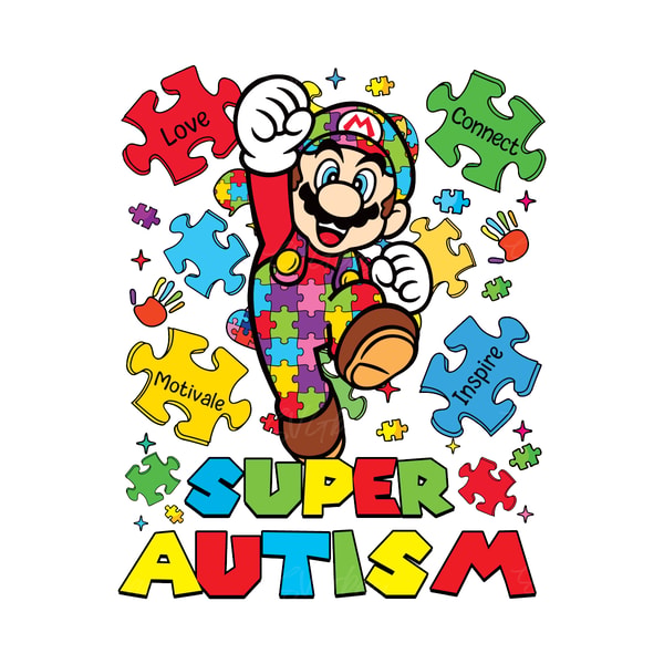 Autistic Pacman Super Autism Awareness Puzzle Pieces Mario PNG | Inspire Uplift