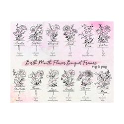 birth month flower bouquet frame svg bundle