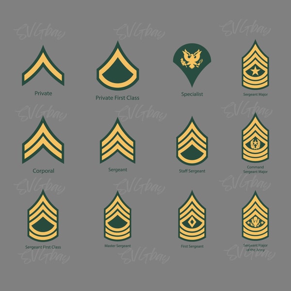12 US Army Enlisted Rank Vectors ai Digital Download Files - Inspire Uplift